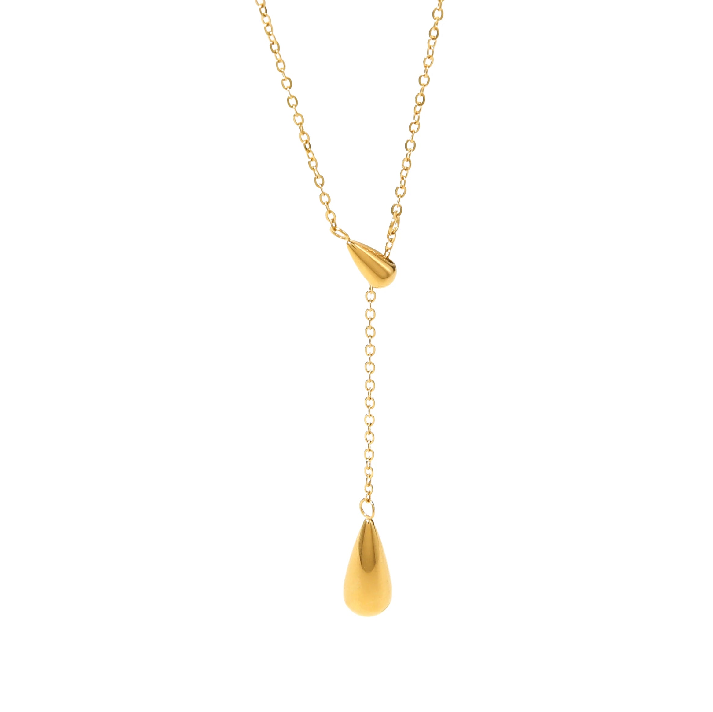 New Trend 18K Gold Plated Double Waterdrop Stainless Steel Y Shape Waterdrop Charm Necklace Adjustable High Quality Gift Jewelry
