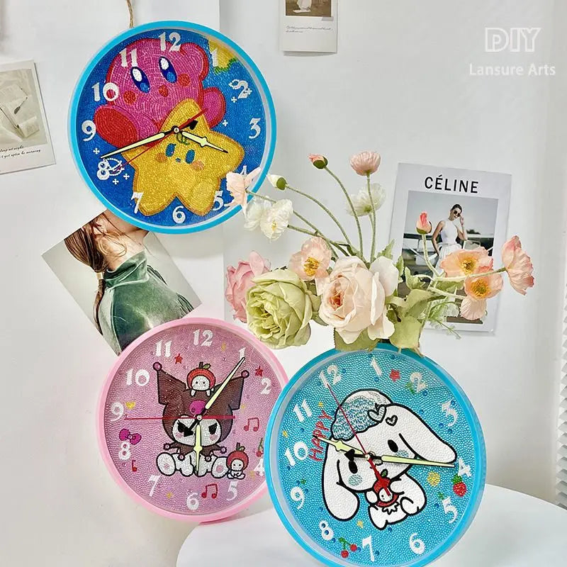 LS 5D Cinnamoroll Baby Full Special Diamond Clock Kit DIY Cartoon Diamond Painting for Children's Bedroom Plastic Printed Type