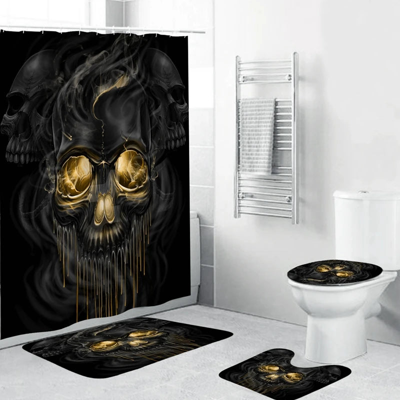 The Printing Shower Curtain Sets 4 Pieces Shower Curtain Skull/