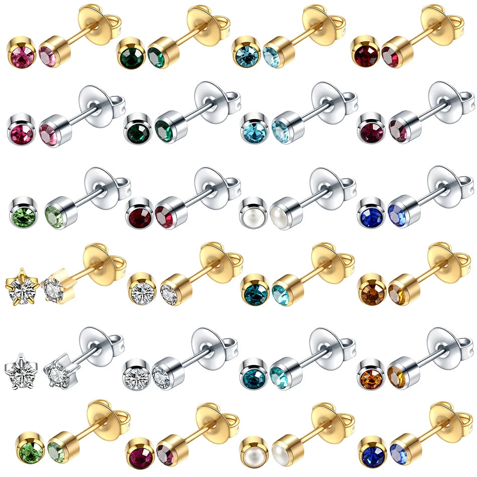 Pair of Surgical Steel Pre-Sterilized Ear Stud Earrings 24K Gold Daith Cartilage Tragus Ear Piercing Jewelry With CZ