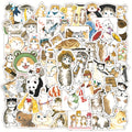 50Pcs Cartoon Watercolor Cat Cute Decorative Sticker for Notebook Wall Laptop Vinyl Pet Kitty Bohemian Style Stickers