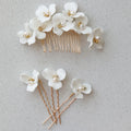 SLBRIDAL Handmade Alloy Leaf Rhinestone Ceram Flower Freshwater Pearls Bridal Hair Comb Wedding Hair Accessories Women Jewelry