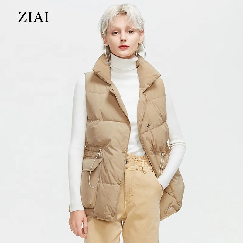 Custom Winter Women Ultra Light Puffer Polyester Lightweight Vest Drawstring Waist Padded Gilet