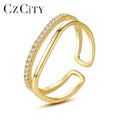 CZCITY Trendy Popular Women Jewelry 925 Sterling Silver Adjustable Rings Gold Plated CZ Stackable Double Layer Minimalist Ring