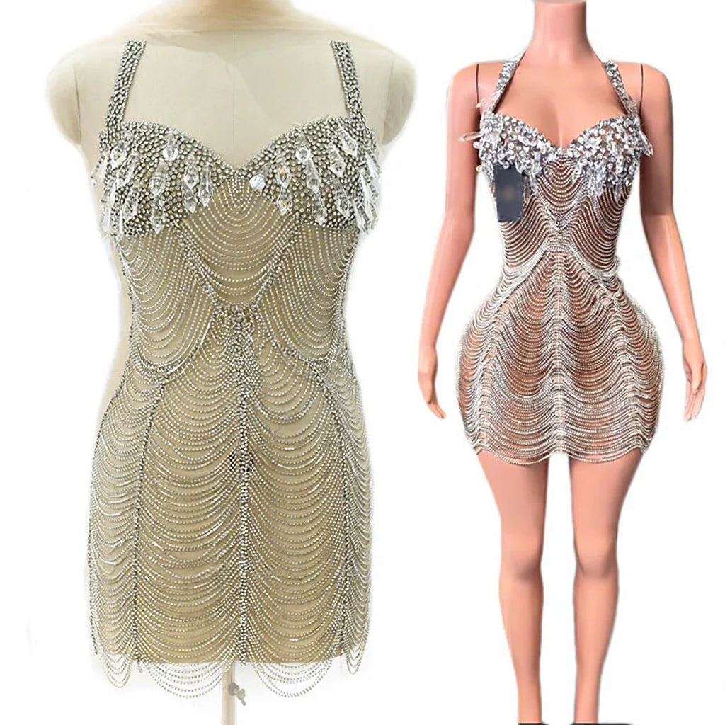New Arrival Rhinestone Patch Applique Bodice With Crystal Beads Dangling Fringe for Evening Dress WDP-532 MegaBDM