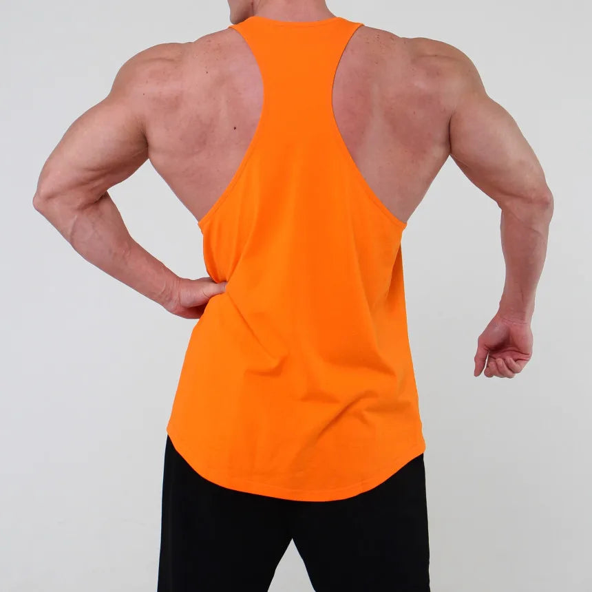 Men's Custom I Shaped Back Tank Top Quick Dry Gym Muscle Tee Fitness Sports Deep Cuts Gym Training Workout T-shirt