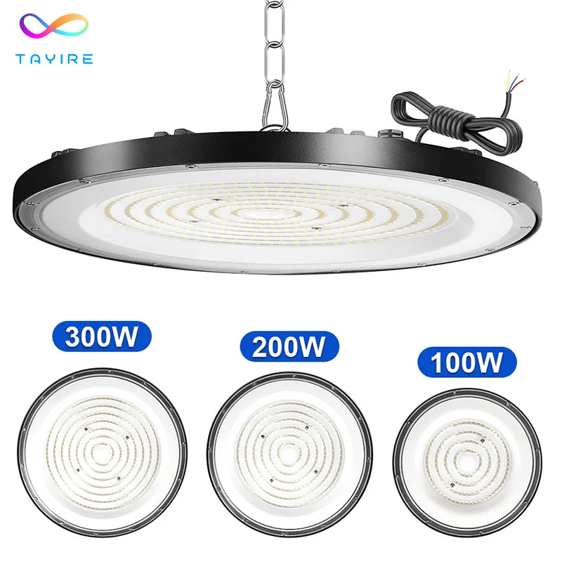 Stock in DE EU Warehouse Highbay High Lumen 100W 200W 300W Die Casting Aluminum UFO LED High Bay Light for Garage Workshop IP65