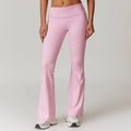 Custom Logo Ladies Sports Gym Pants High Waist Flared Active Stretch Fitness Yoga Pants with Solid Pattern Folded Style