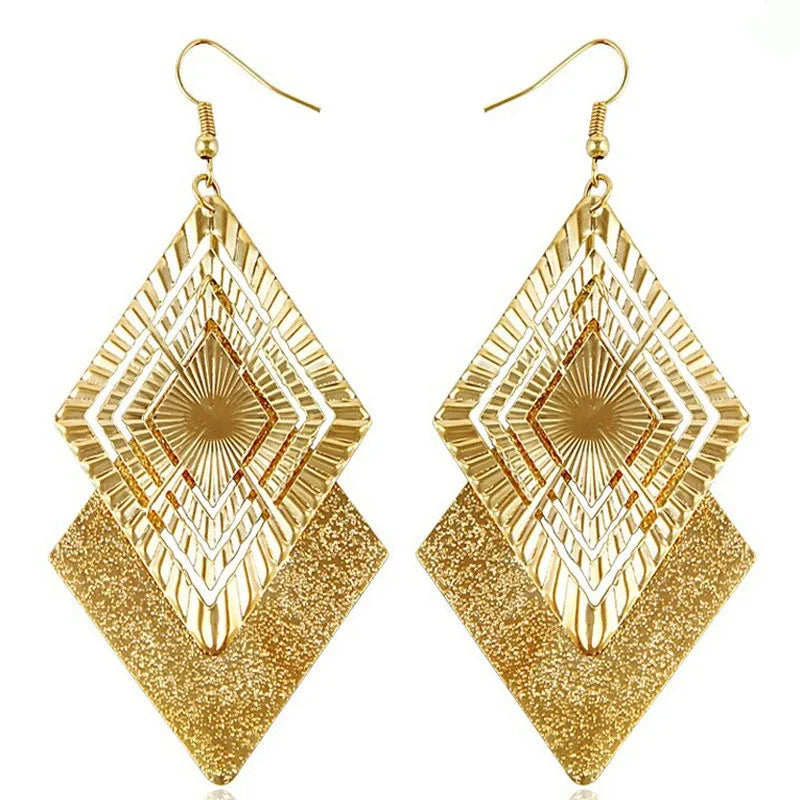 Classic Electroplating Frosted Effect 2 Pieces Geometric Hollow Alloy Pendant Drop Earrings for Women's Ear Hook