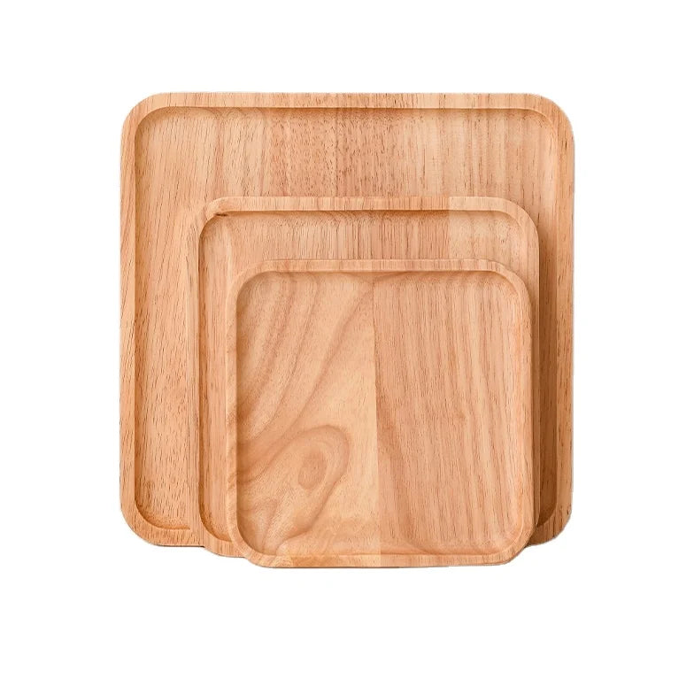 Eco-Friendly Natural Square Wooden Dessert Snack Dining Plates Reusable Breakfast and Dinner Service Dishes & Plates