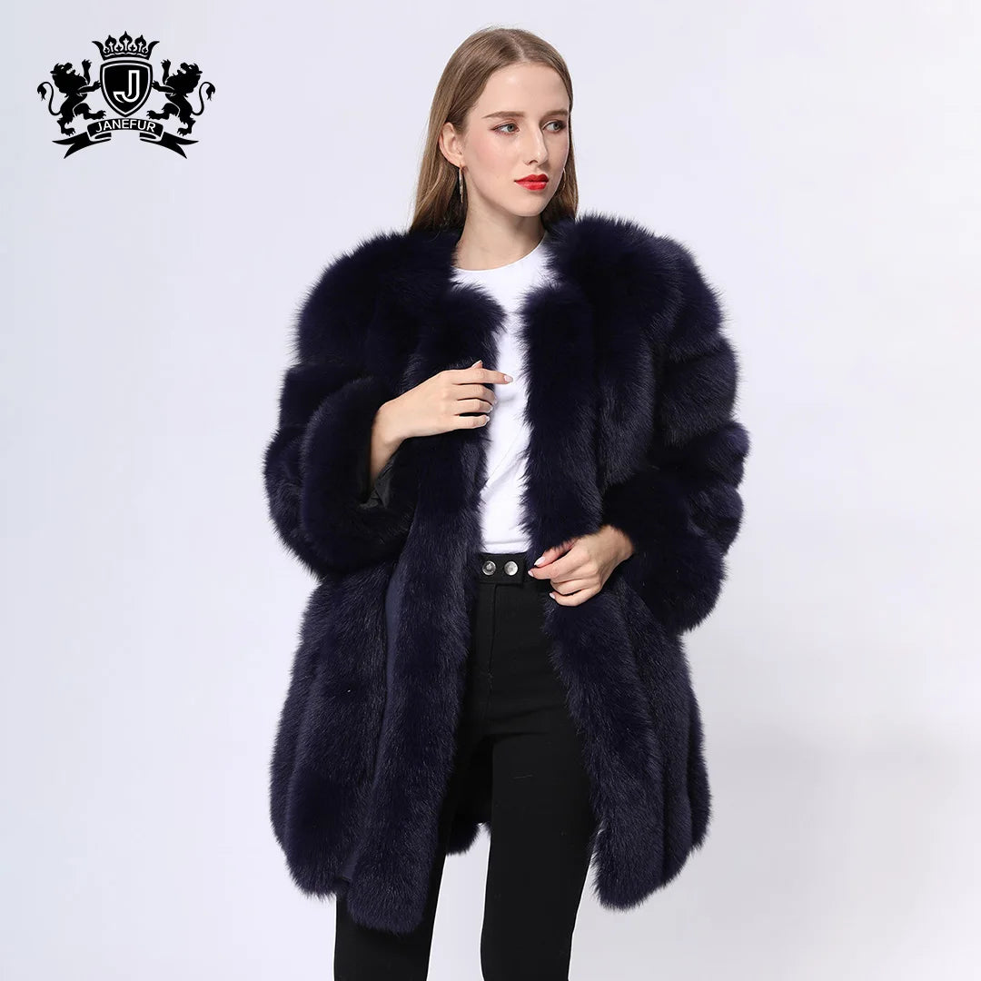 Plus Size Fluffy Long Classic Winter Warm Cheap Blue Fox Fur Coat Women