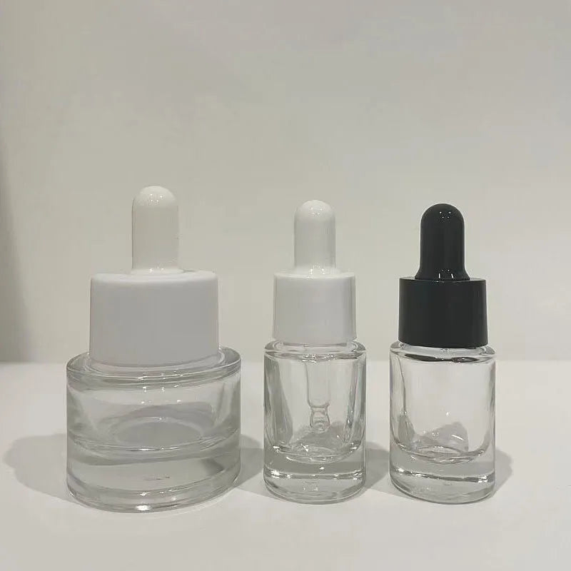 Wholesale15ml 20ml30ml50ml European Glass Dropper Bottles Flat Essential Oil Dropper Subpacking Bottle Press Lotion Glass Bottle