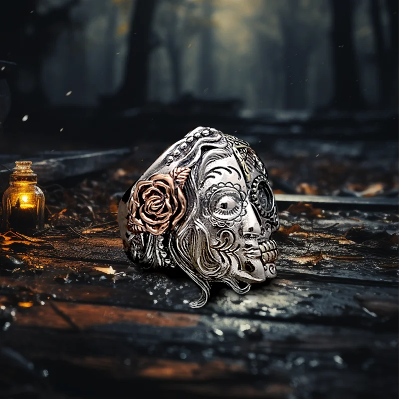 Fashion Punk Double Face Skull Ring S925 Sterling Silver Retro Hiphop Jewelry With 18k Gold Plating Wholesale Factory Direct