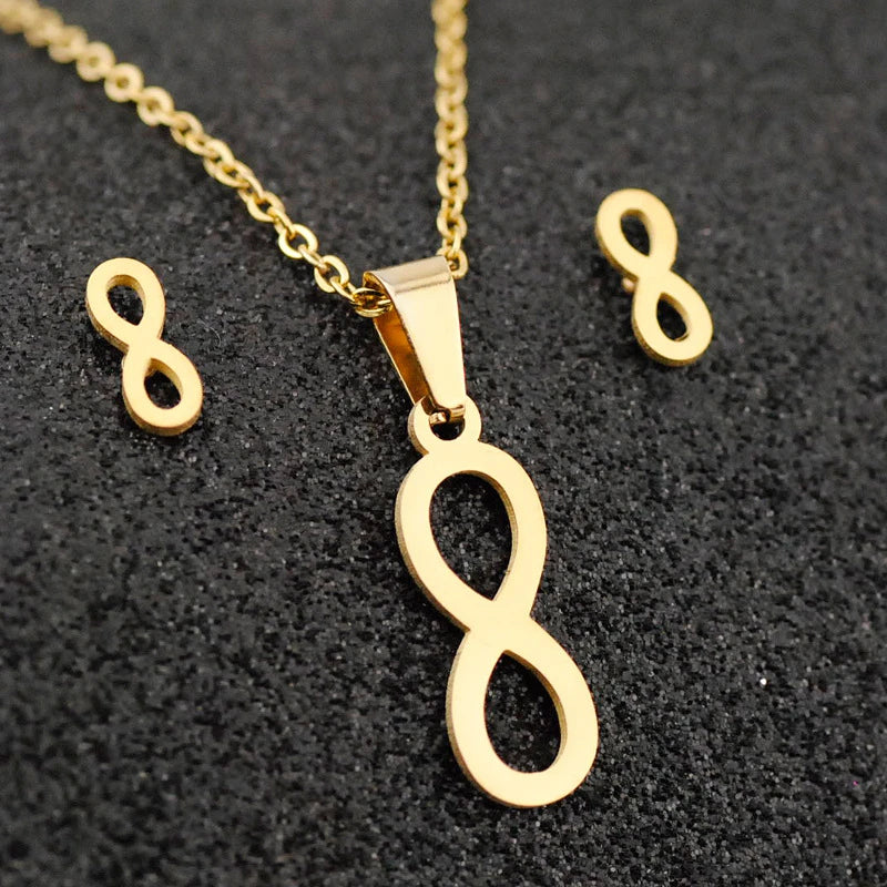 Infinity Symbol Pendant Necklace Custom Design Jewelry Set for Women Zircon Earrings Jewelry Set