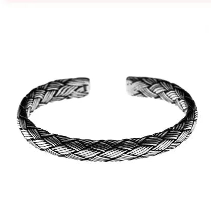 Handmade 925 Sterling Silver Vintage Braided Bangles for Men Women Making Peace Lines Shifting Good Luck Bracelets Fine Jewelry