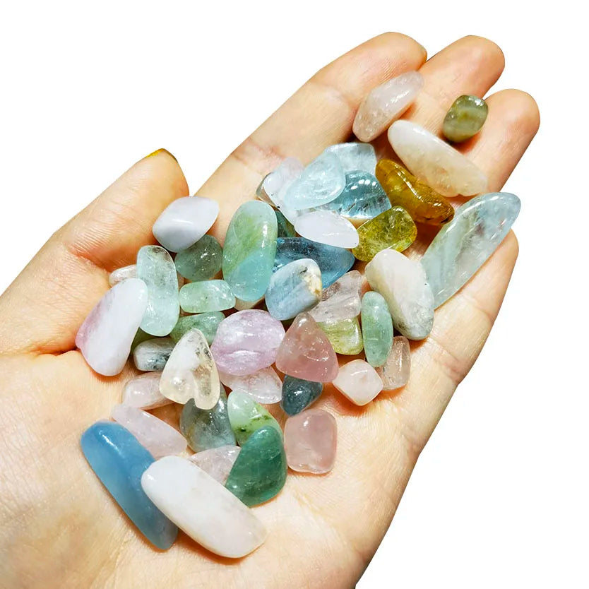9-15 mm Morganite Tumbled Stone Natural Multi-color Gemstone Blue Green Pink Morgainte Crystal Chips Wholesale