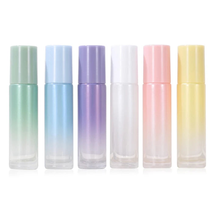 In Stock 10ml Roll-On Glass Bottle with Pearl Gradient Color Change for Essential Oil Cosmetic Packaging