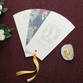 Wedding Program Fans Shape Invitations With Photos Gold Fan Programs Cards Luxury Foil Monogram with Ribbon