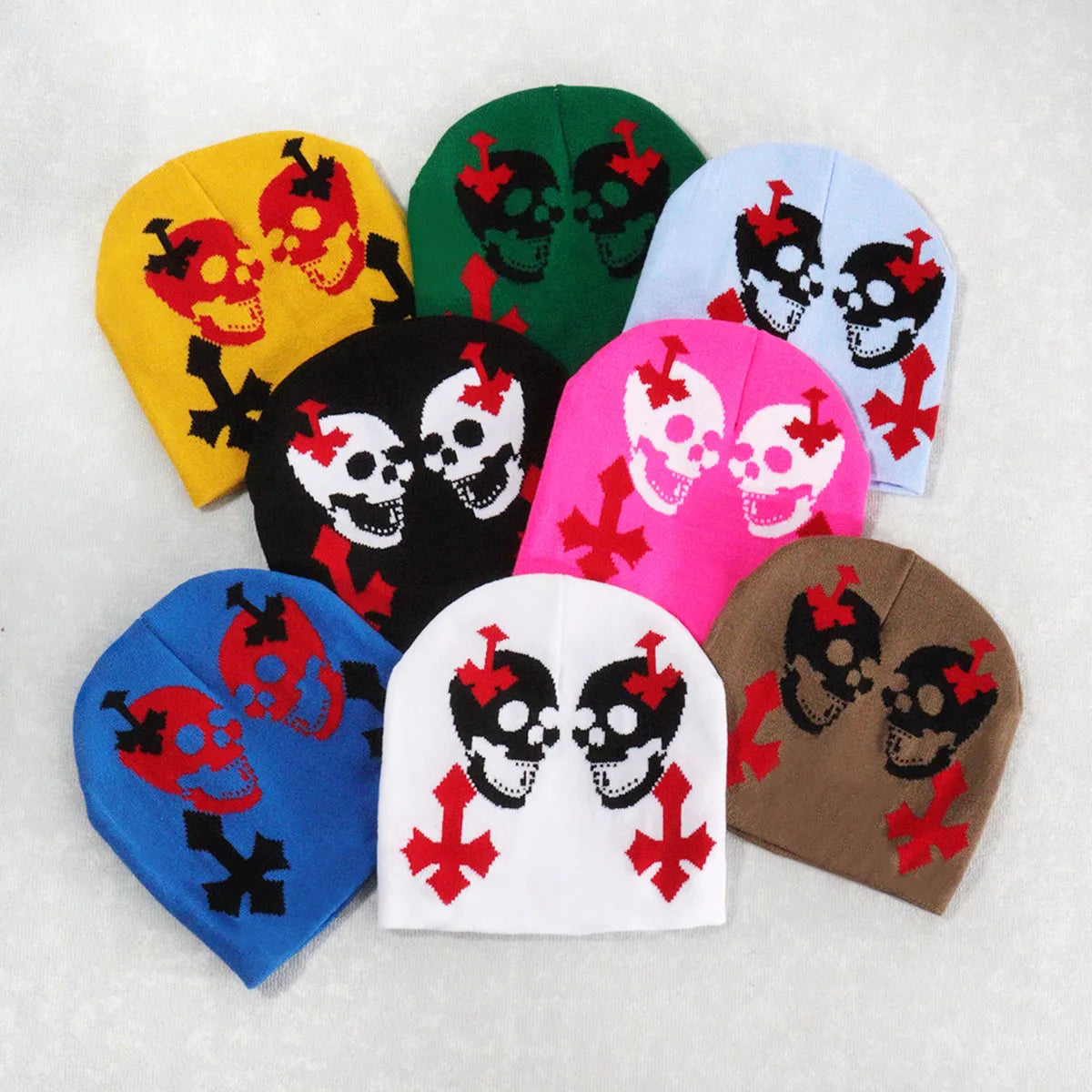 Customized Beanie 100% Acrylic Skull Hat Printed Two Skull Head Pattern Unisex Running Bicycle Sports Beanie Knitted Hat