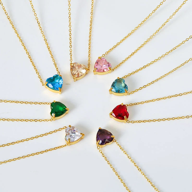 G3999 Valentine's Day Gift Dainty Simple Necklaces Woman Fashion Stainless Steel Zircon Bling Love Heart Pendant Trendy Necklace