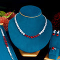 4pcs Dazzling Simple Style Red Colour Round Cut Zircon Luxury Dubai Wedding Bridal Jewelry Set CZ Crystal Women Engagement Gift