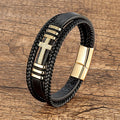 Minimalist Trendy Zircon Inlay Stainless Steel Cross Multi-layered Braided Leather Bracelet for Men Fine Jewelry Bangle