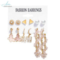 New Flower butterfly Ring Earrings Combination Set Simple Acrylic Sheet Pearl Earrings