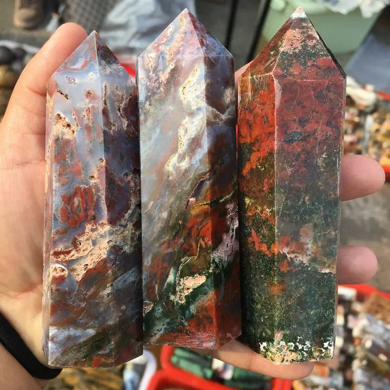 Hot Sale Natural Crystal Healing Stones Beautiful Ocean Jasper Point for Feng Shui Decoration