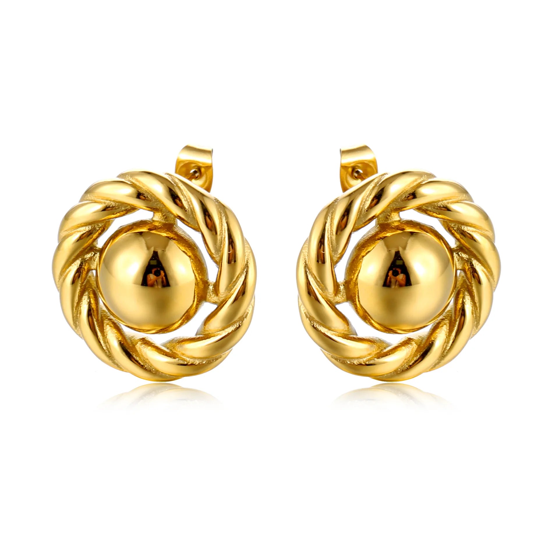 Wholesale Retro Vintage Fine Jewelry 18K Gold Plated Twist Beads Geometric Earrings Waterproof Studs Earrings for Women