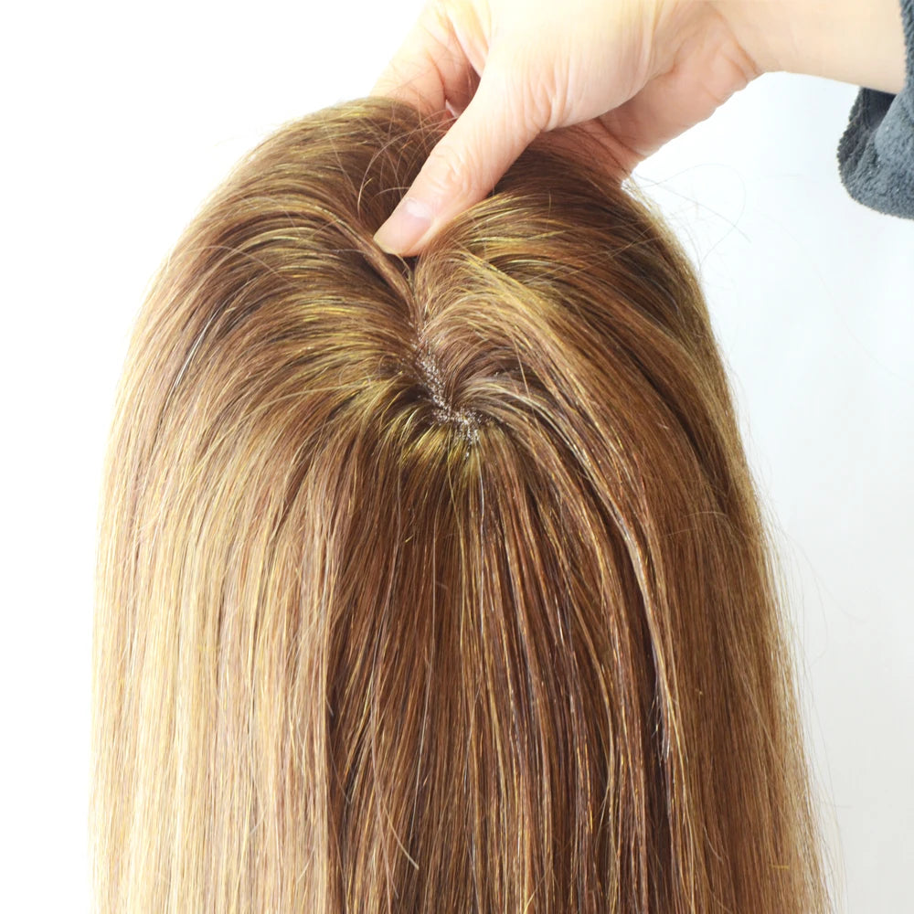 Hot Sale Brazilian Light Brown Silk Base French Lace Long Length Human Remy Hair Women Topper