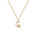 Exquisite Trendy Fashion 18K Gold Plated Stainless Steel Thin Chain Moon and Star Pendant Necklace for Women Jewelry