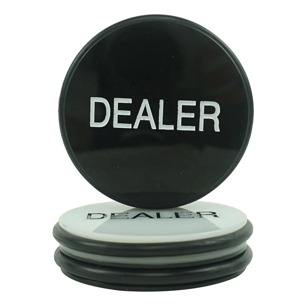 3 Inch Diameter Double-sided Casino Grade Acrylic Poker Dealer Puck Button of Back and White with Rubber at Side
