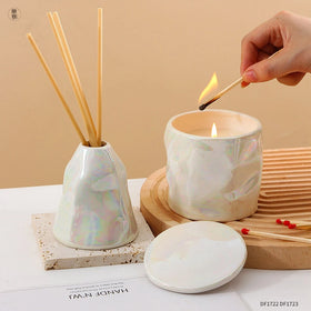 Modern Unique Electroplating Beeswax Ceramic Candle Jar Set Luxury Fragrance Reed Diffuser Empty Bottle Gift Box Easter Ramadan