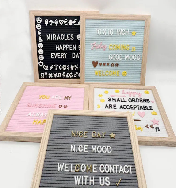 Wholesale Wooden Colorful Message Board 10x10 Inch Oak Wooden Felt Letter Board with Stand and 460 Plastic Letters