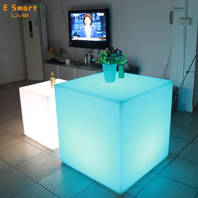 Modern LED Cube Wooden Mobile Bar Chair Portable Red Plastic Stool for Dining Outdoor Hotel Park Hall Use Bar Furniture