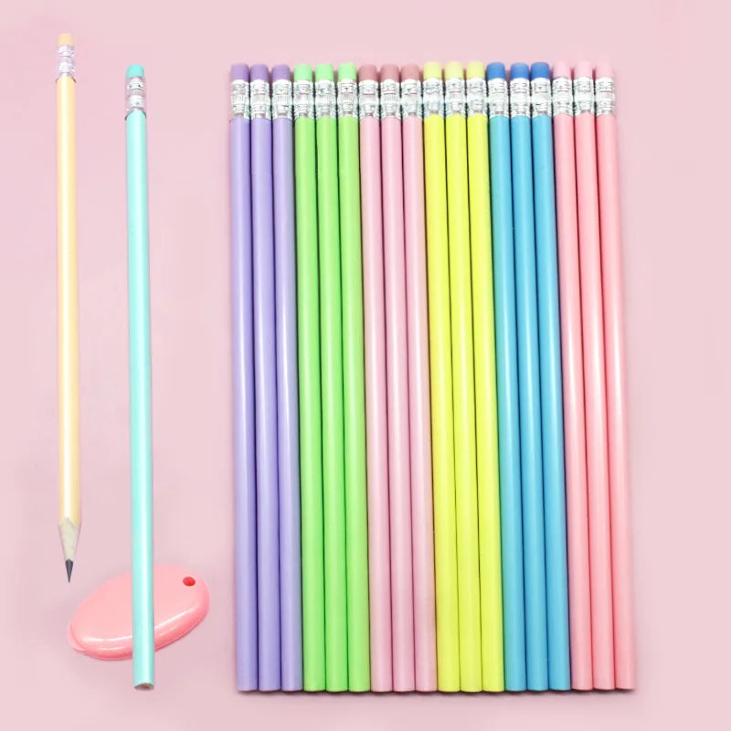 Pencil Wholesale Macaron Triangle Rod Bright Lime Wood With Rubber Tip Sketch Drawing Pen Learning Stationery HB Pencil