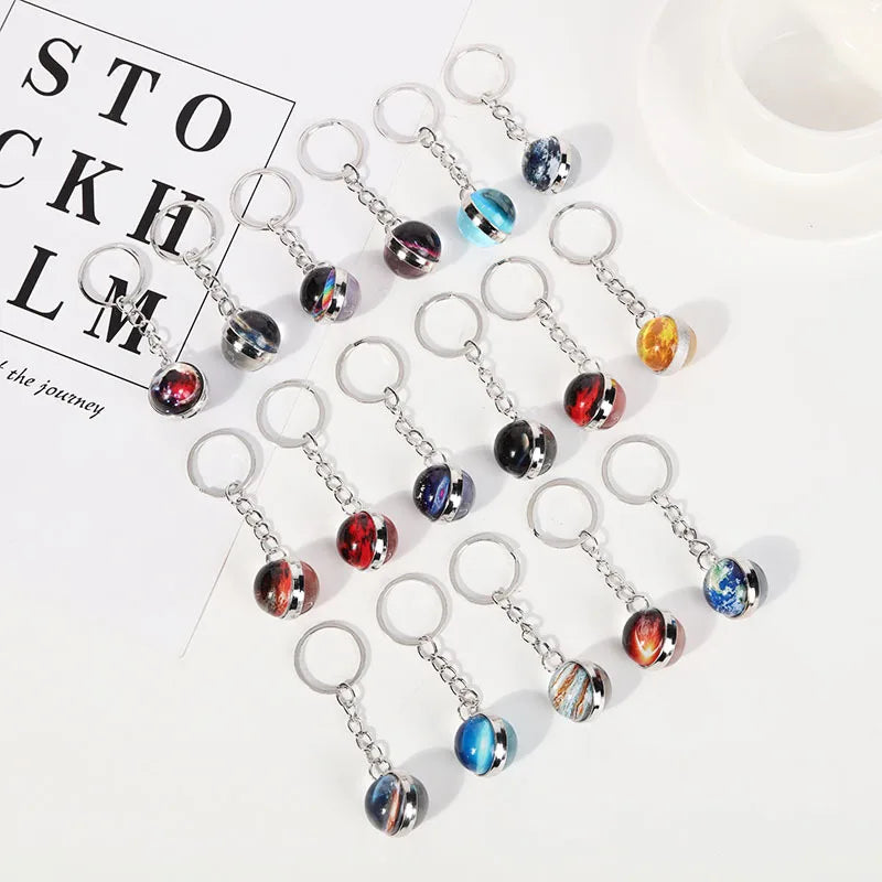 Solar System Planet Keychain Galaxy Nebula Space Universe Keyring Moon Earth Mars Art Picture Double Side Glass Ball Keychain