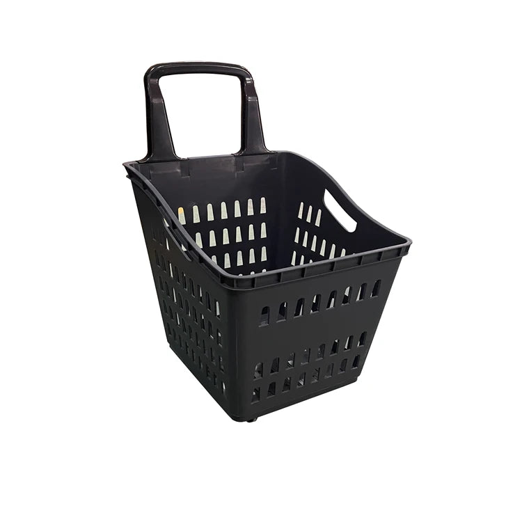 Graceful Eco-Friendly Plastic Woven Rectangular Handle 60L Shopping Basket with Wheels for Shopping Mall