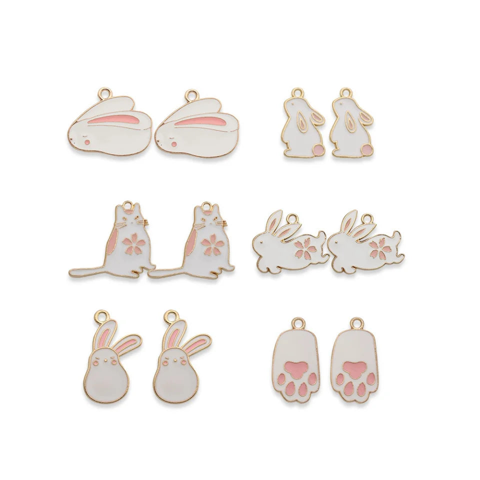 White Enamel Rabbit Charm Cute Cartoon Animals Dangle Charms Pendant for Earrings Jewelry Making Necklace Bracelet