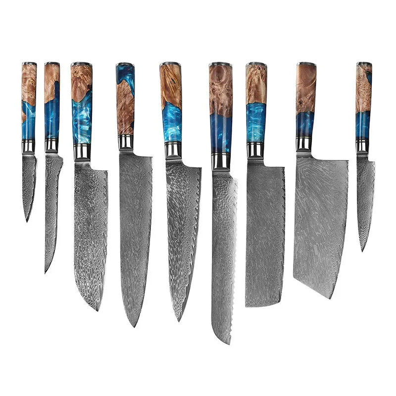 Hot Sale Damascus Steel Chef Knife Set Carbon Steel Blade Kitchen Knife Sharp & Beautiful