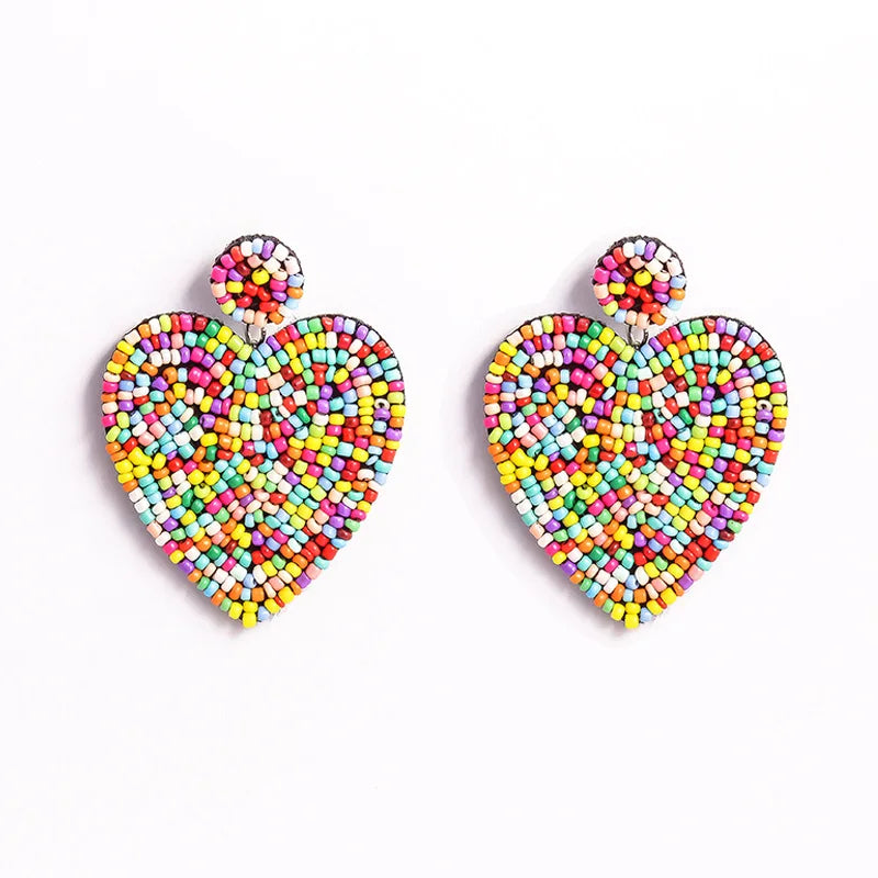 Creative Ethnic Style Female Earrings Colorful Heart Bohemian Square Rice Beads Geometric Handmade for Party and Wedding
