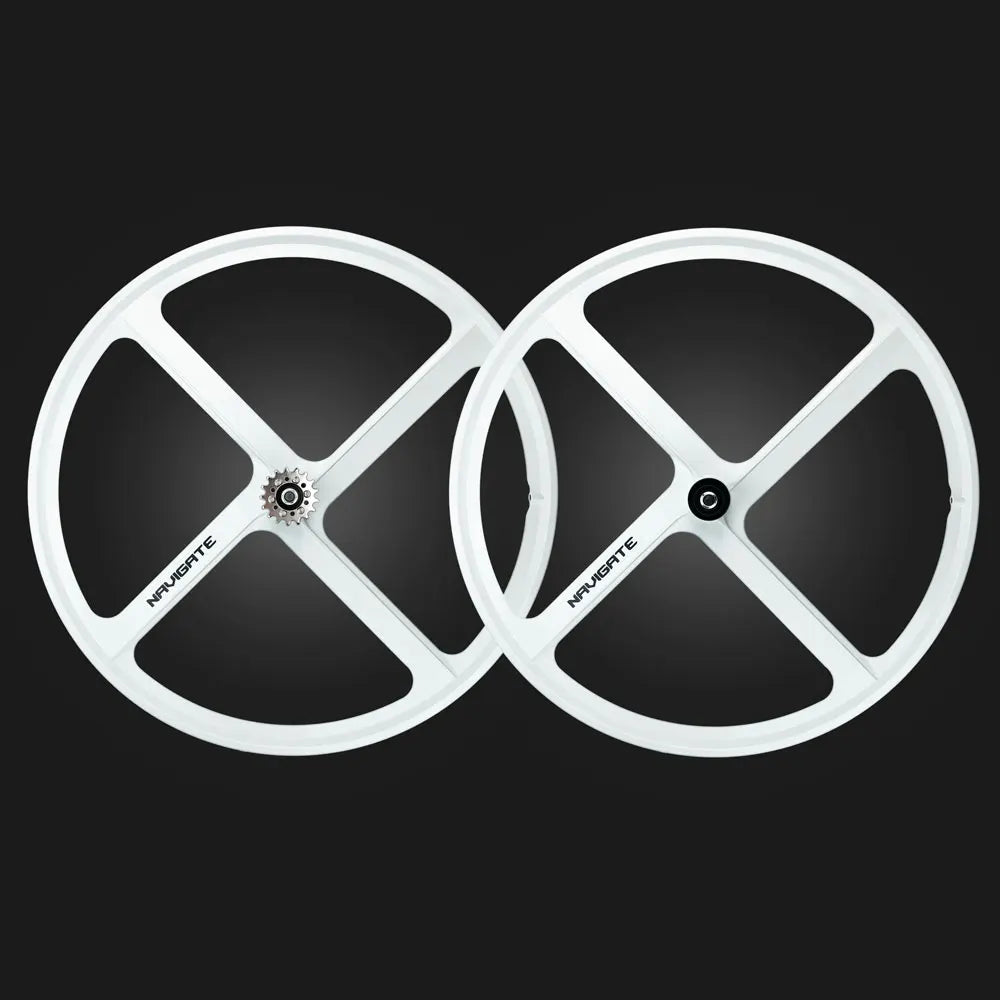 700C Single Speed MTB Road Bicycle Front Rear Bike Wheel Set with 4 Spokes Fixed-Gear Magnesium Alloy Wheel