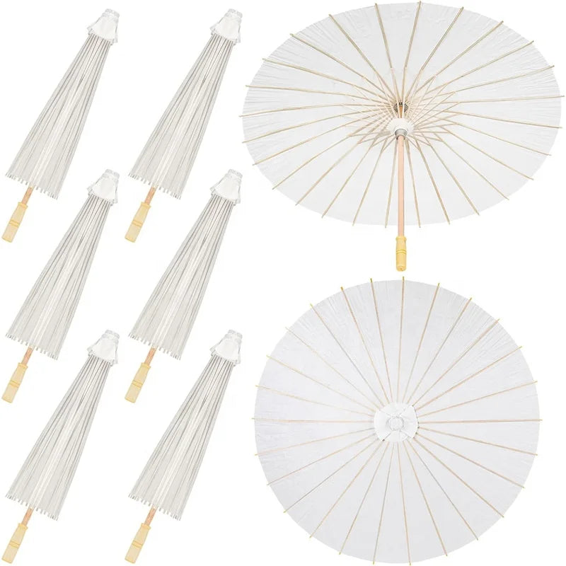 Handmade 84cm Plain White Classic Chinese Wedding Bamboo Paper Umbrella Parasol for Home Decoration