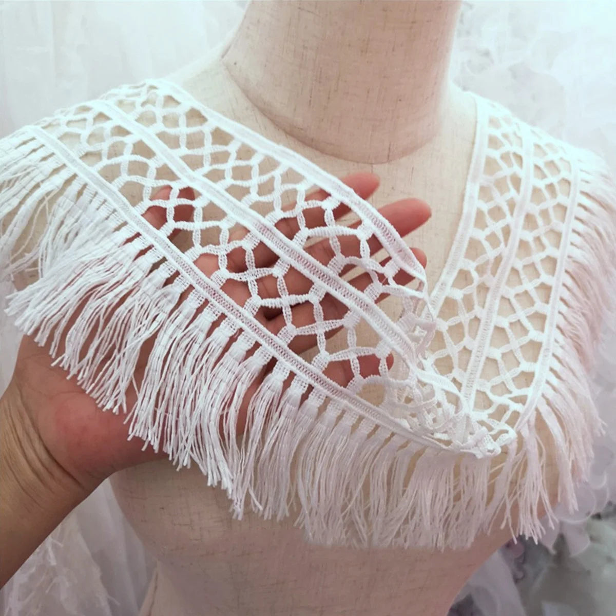 100cm White Lace Edge Trim Tassel Curtain Wedding Dress Fringe DIY Sewing Craft Wedding Dress Fabric Applique Decoration
