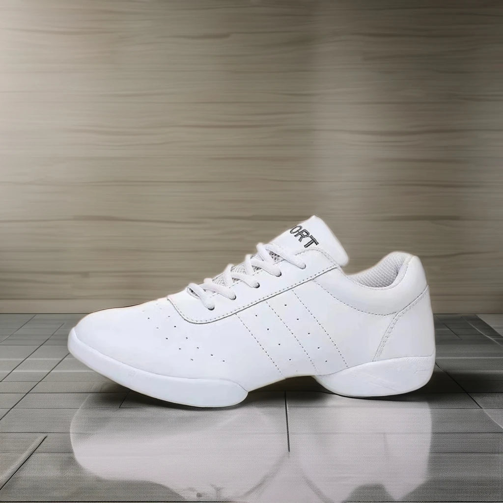 Children's Modern Competitive White Black PU Leather Dance Sneakers Gymnastics Aerobics Cheerleading Jazz Line Dance Shoes