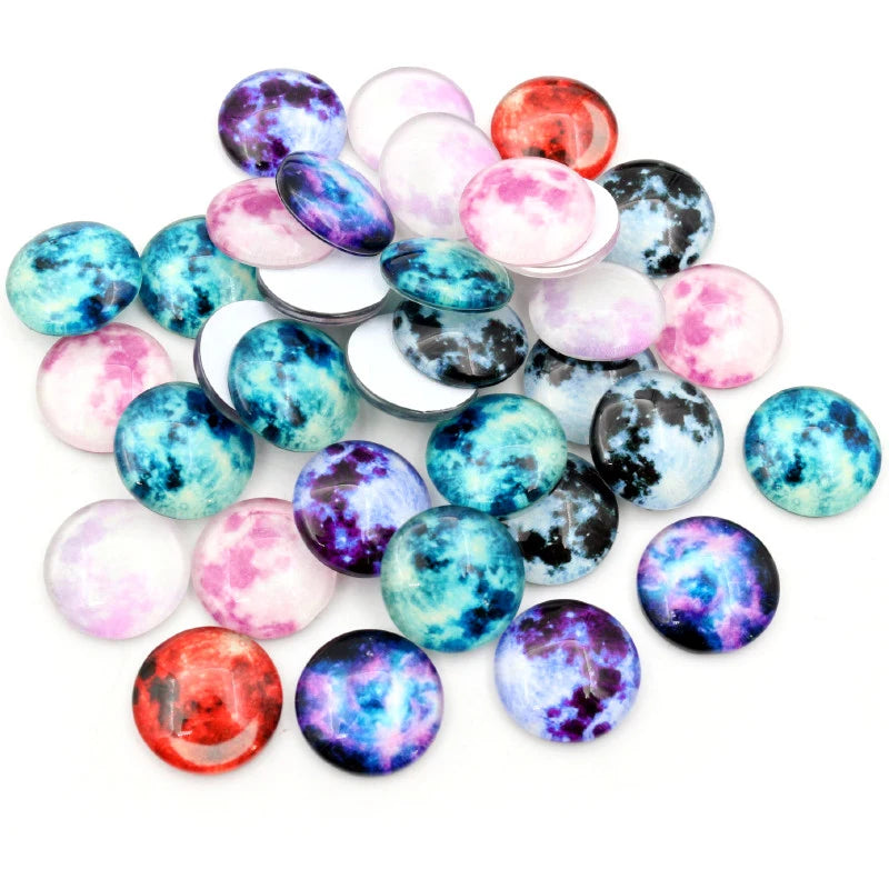 Glow in Dark 10 12 14 16 20 25mm Stars Moon Handmade Glass Cabochons Pattern Domed Jewelry Accessories Supplies