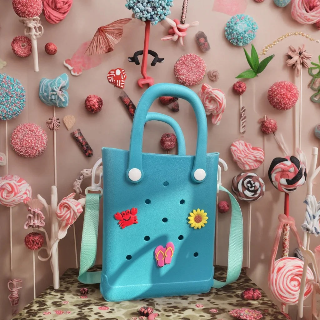 Portable Mini Jelly Handbag for Women Children Simply Waterproof Silicone Rubber Beach Tote Bag Chains Pearl Eva Bogg Crossbody