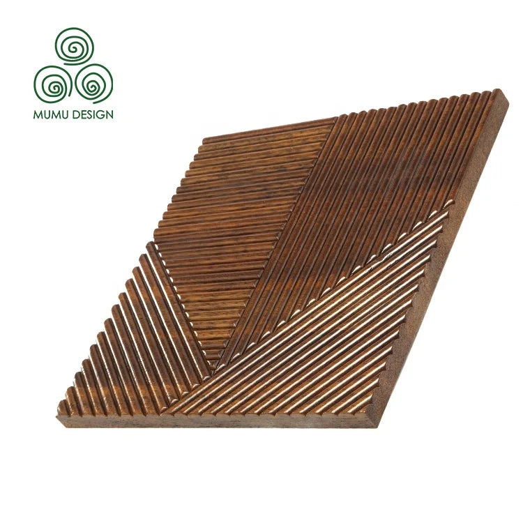 Solid Wood Construction 3D Interior Wall Long Slat Decorative Geometric Wall Panels for Living Room