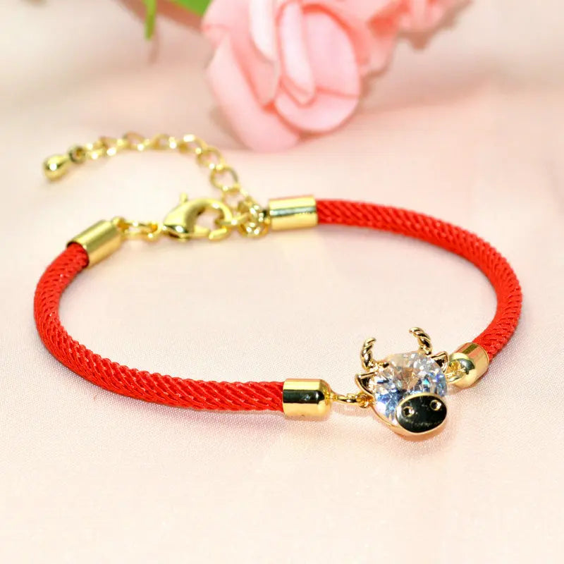 China's Wind Animal Chinese New Year Lucky Red Rope Small Horse Head Weaved Rope Adjustable Bracelet for Women