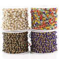 PVD Gold Plating Stainless Steel 3mm Crystal Glass Beads Chain Roll for Ball Chain Necklace & Bracelet Making